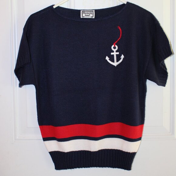 Keneth Too Tops - Keneth Too Large Knit Top Sweater Short Made USA Vintage Sailor Top
